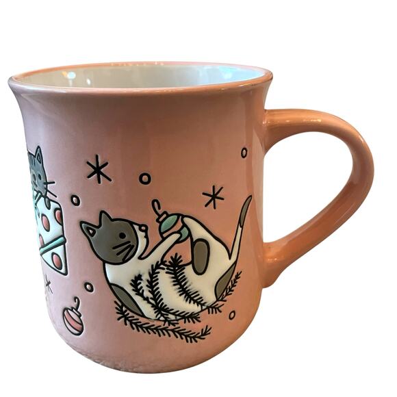 NEW Clementine CATS Pink Christmas Mug Set of 2 Ceramic 16oz Holiday - Picture 4 of 15